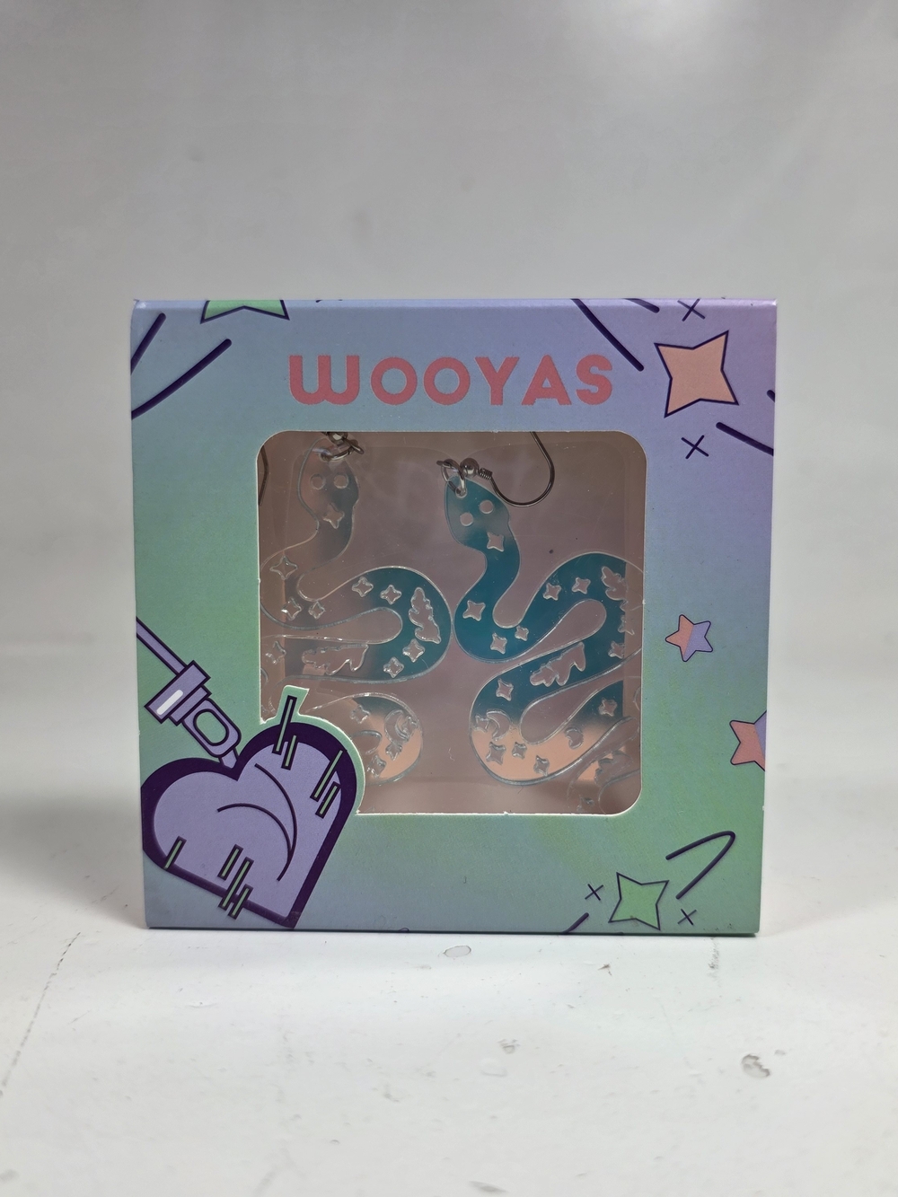 Wooyas Teal Snake Dangle Earrings with Star Details